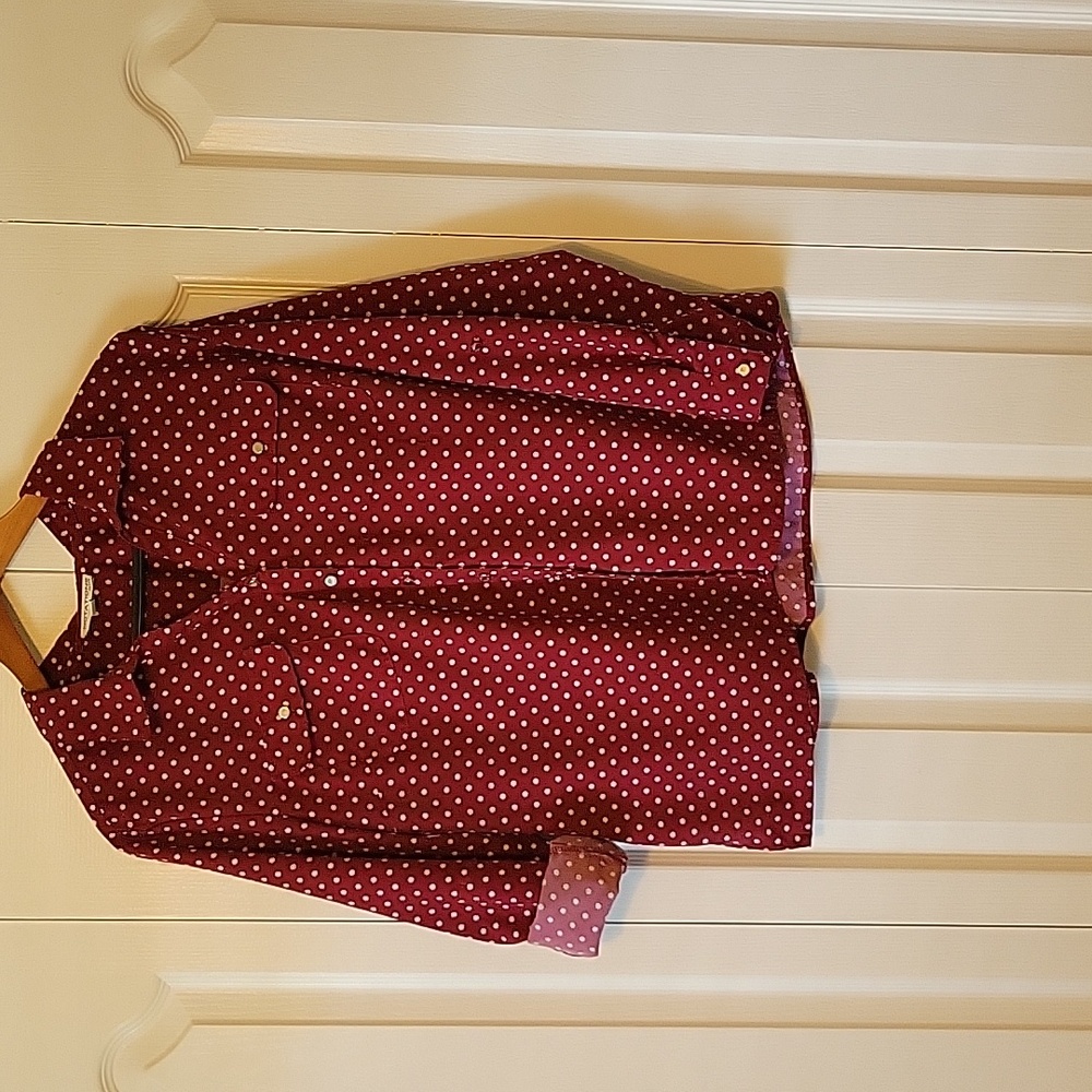 Notations  Button Down Maroon & White Dot Women's Dress Shirt-Petite XL